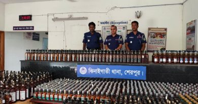 ঝিনাইগাতীতে ১৩৮৬ বোতল ভারতীয় মদ উদ্ধার 