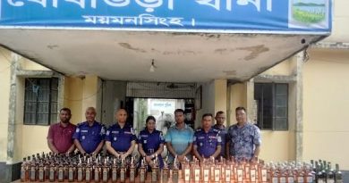 ময়মনসিংহে মালিকবিহীন ১২৯ বোতল ভারতীয় মদ জব্দ