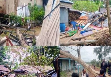 পূর্বধলায় ঝড়ে ও শিলাবৃষ্টিতে লন্ডভন্ড ঘরবাড়ি